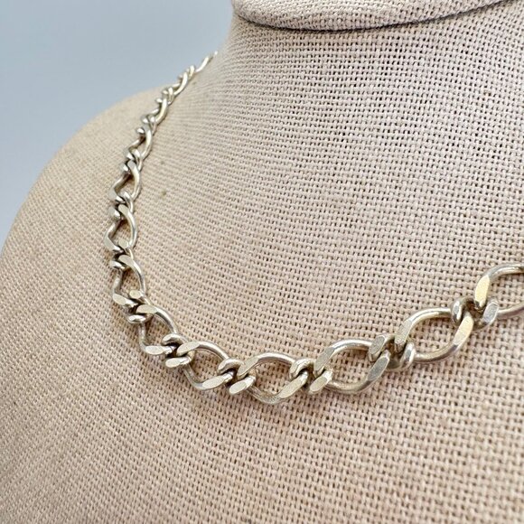 VTG Solid Sterling Silver 925 Figaro Link Chain Necklace Size 18" Length - Picture 3 of 13
